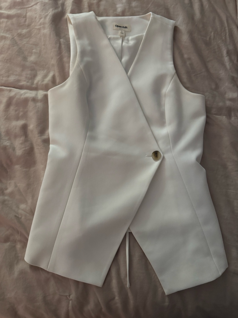 Open Edit White Sleeveless Wrap Blazer Vest